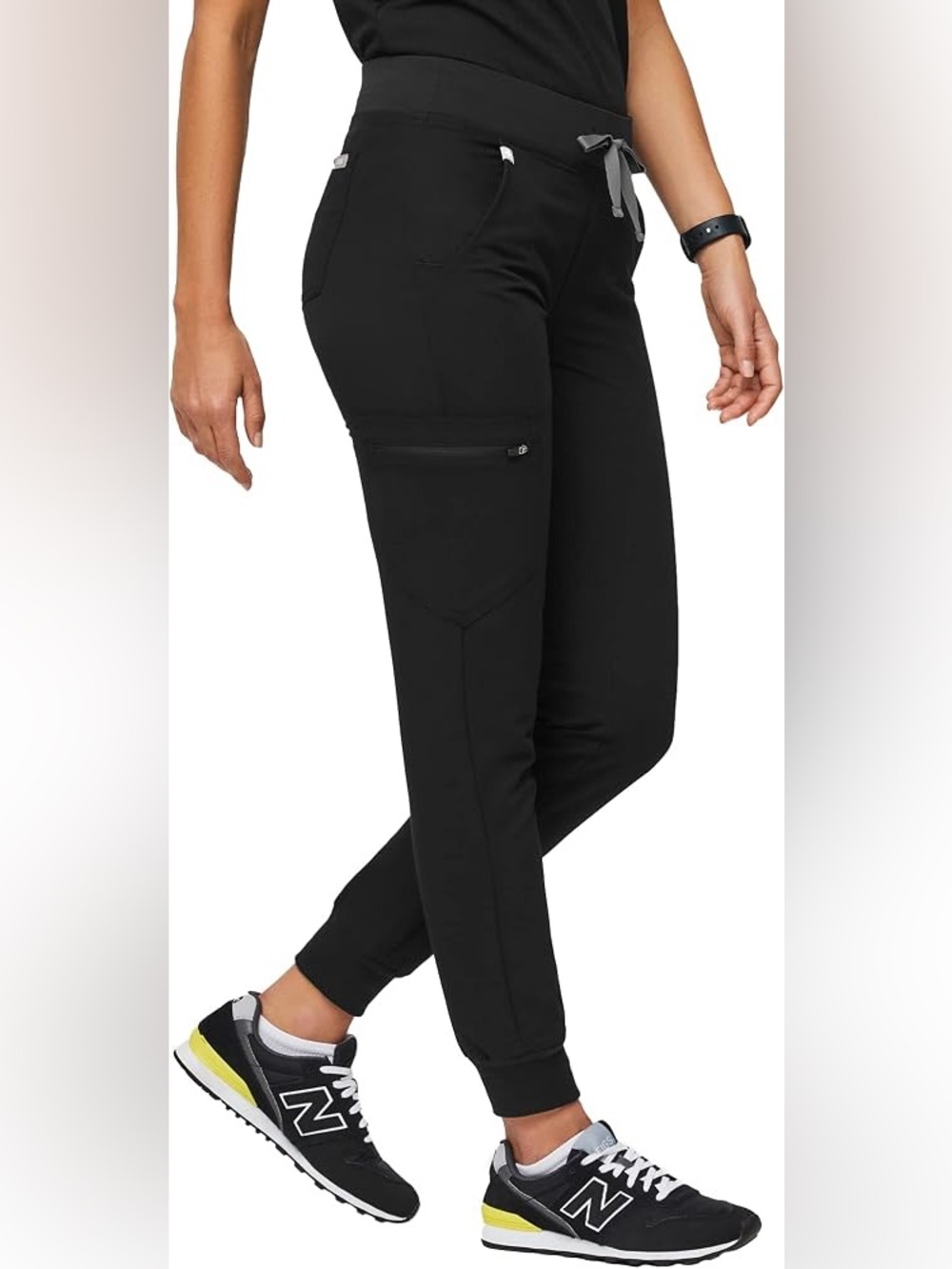 FIGS Zamora Black Women's Scrub Jogger Pants with Zip Cargo Pocket, Size XL